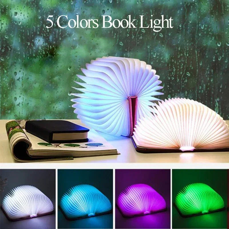 3D Folding Creative LED Night Light RGB Color USB Recharge Wooden Book Light Decor Bedroom Desk Table Lamp for Kid Brithday Gift