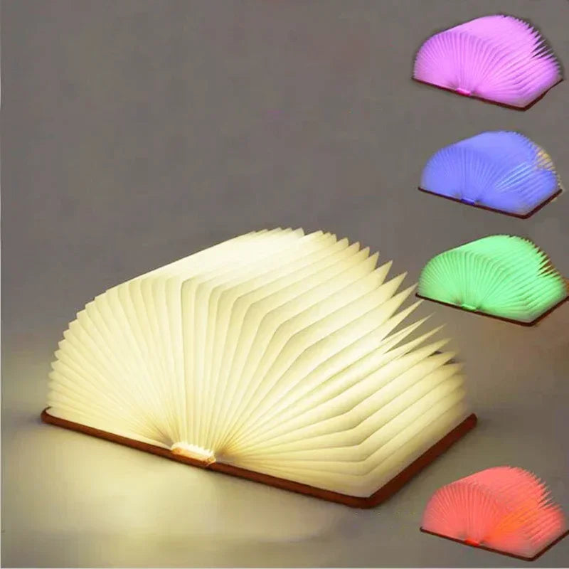 3D Folding Creative LED Night Light RGB Color USB Recharge Wooden Book Light Decor Bedroom Desk Table Lamp for Kid Brithday Gift