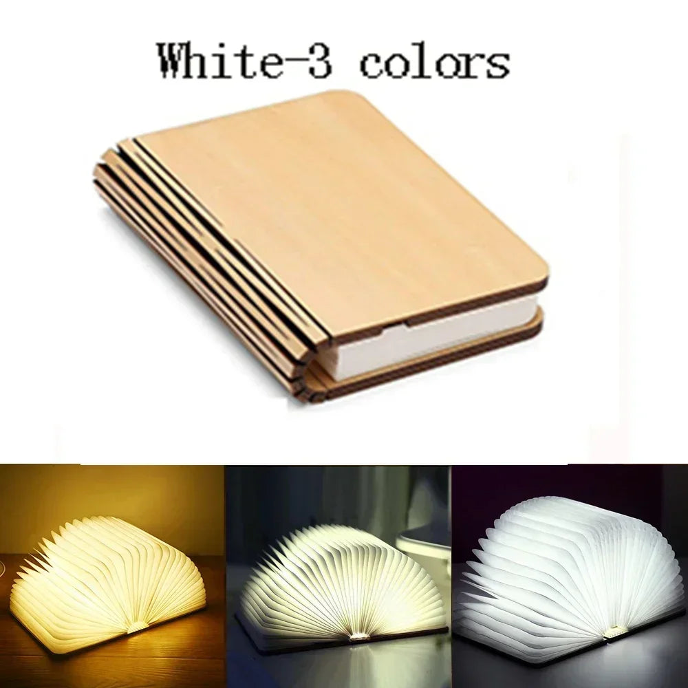 3D Folding Creative LED Night Light RGB Color USB Recharge Wooden Book Light Decor Bedroom Desk Table Lamp for Kid Brithday Gift